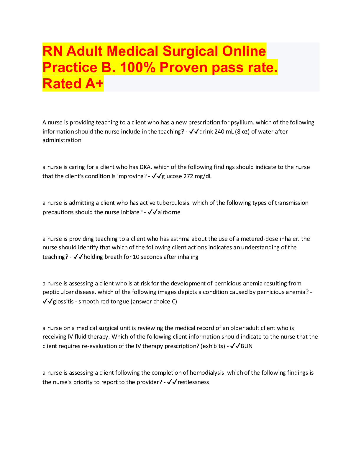 Preview of NURS 4300|RN Adult Medical Surgical Online Practice B